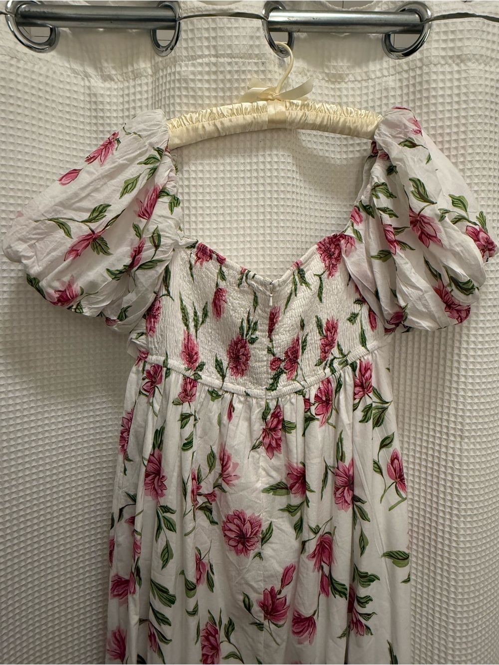 Anthropologie Off-Shoulder White Floral Dress with Pink Blooms - NWT - Picture 9 of 13